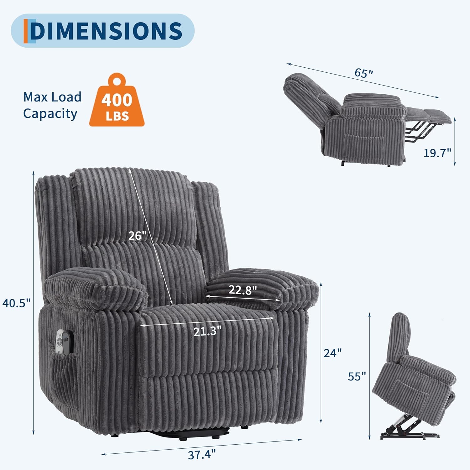 Power Lift Recliner Chair w/ Heat & Massage, Electric Stand Up Recliner 400LB