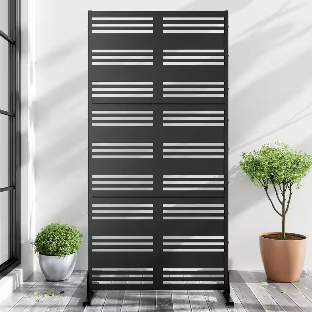 72 In. X 35In. Black Privacy Screen Galvanized Freestanding Panel