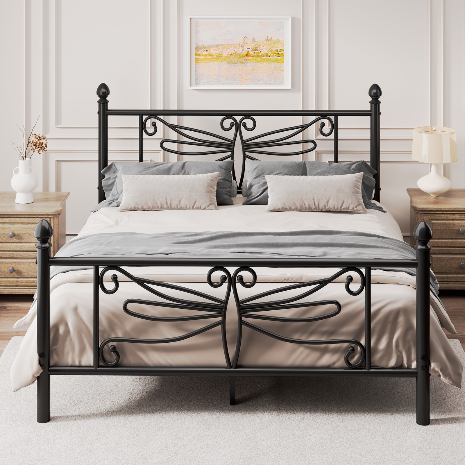 Vintage Queen Bed Frame with Headboard and Under Bed Storage,Twin/Full Available