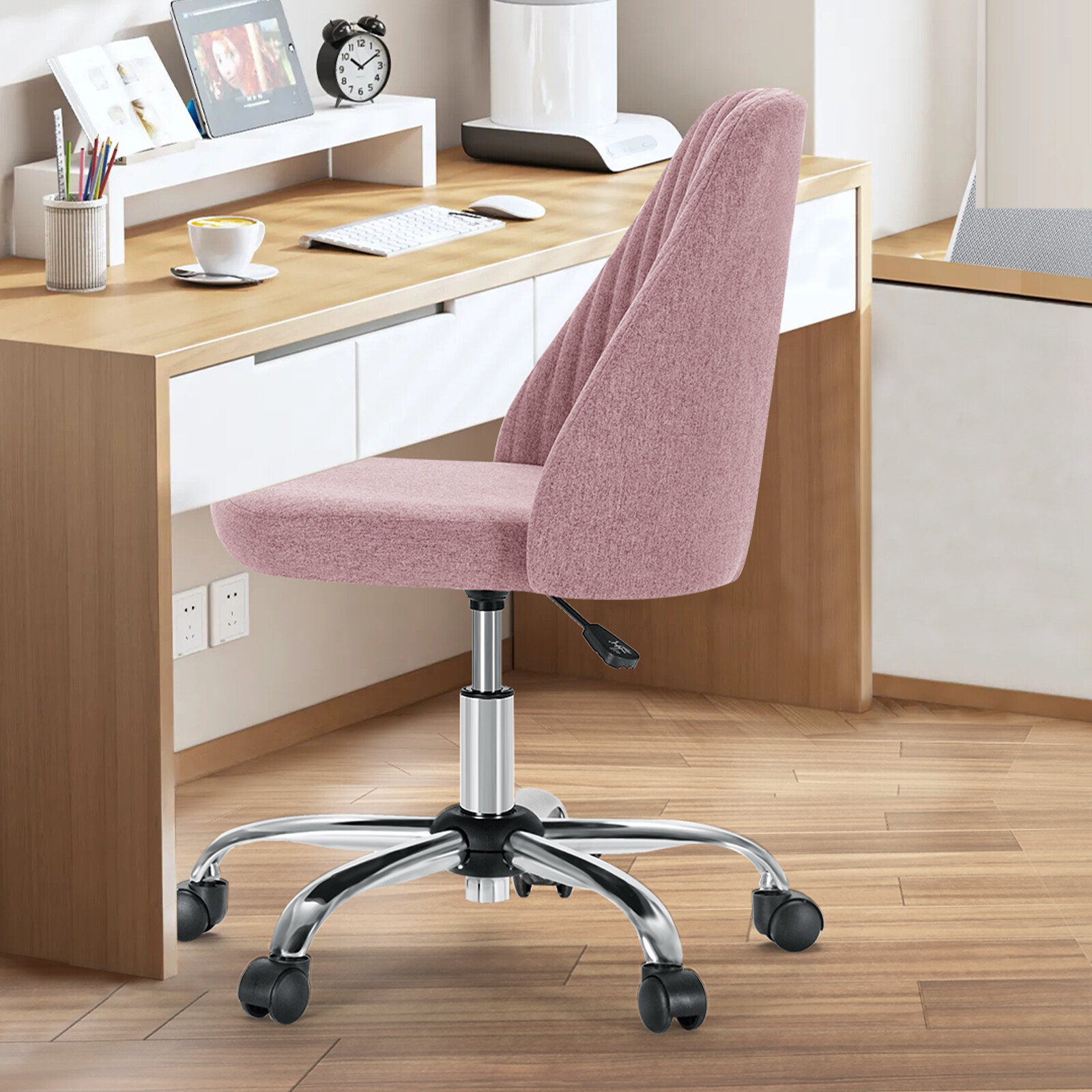 Office Chair Armless Chairs Cute Fabric Desk Adjustable Height Swivel Wheel