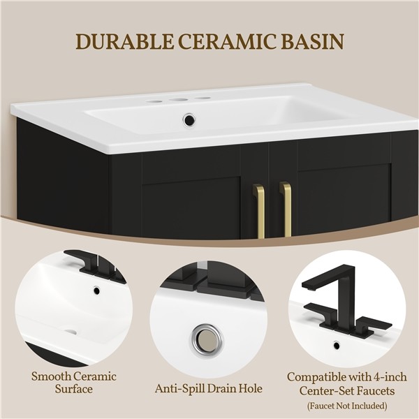 34?? Height Modern Bathroom Vanity with Undermount Ceramic Sink, Easy-to-Clean