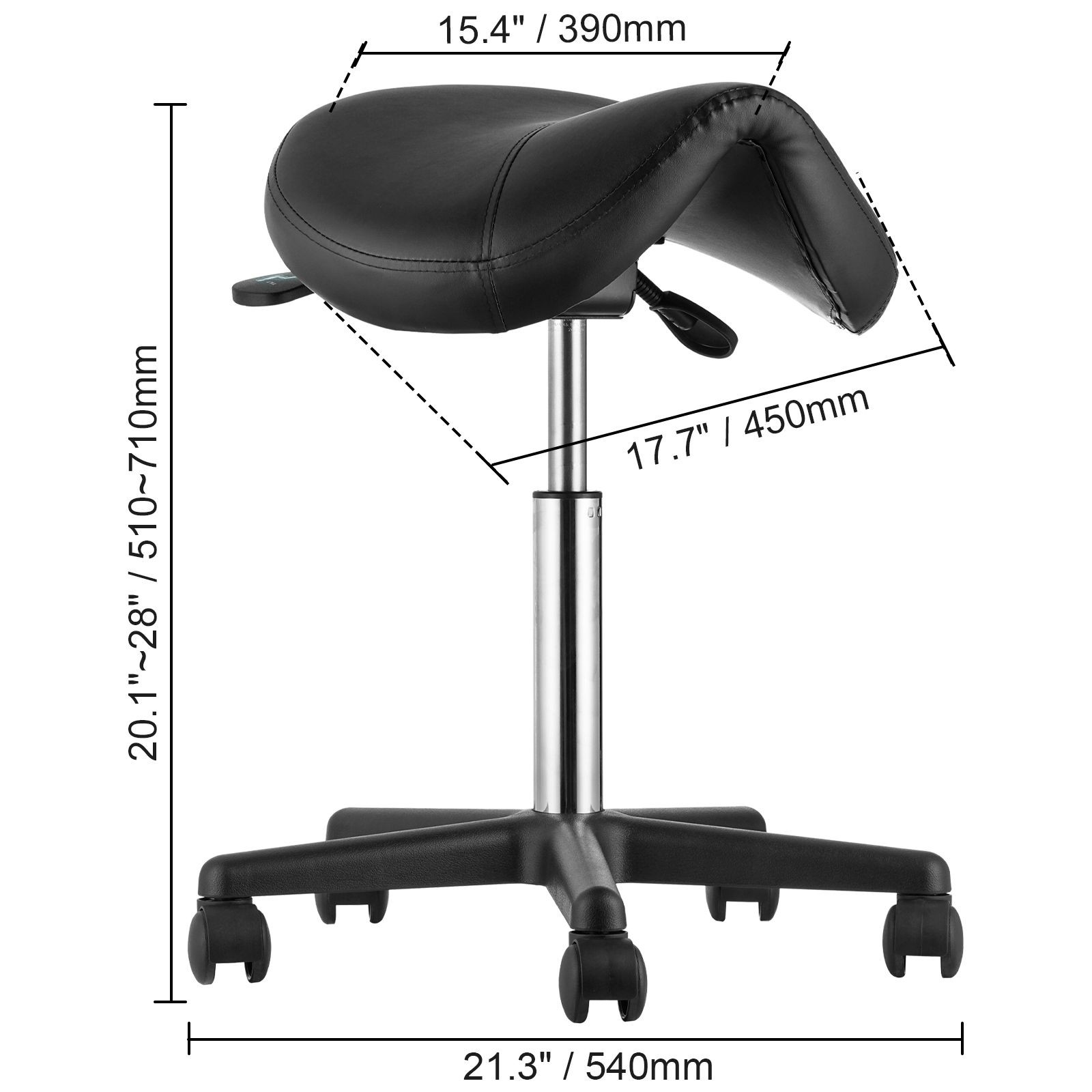 Saddle Stool 400lb Swivel Wheel Height Adjust