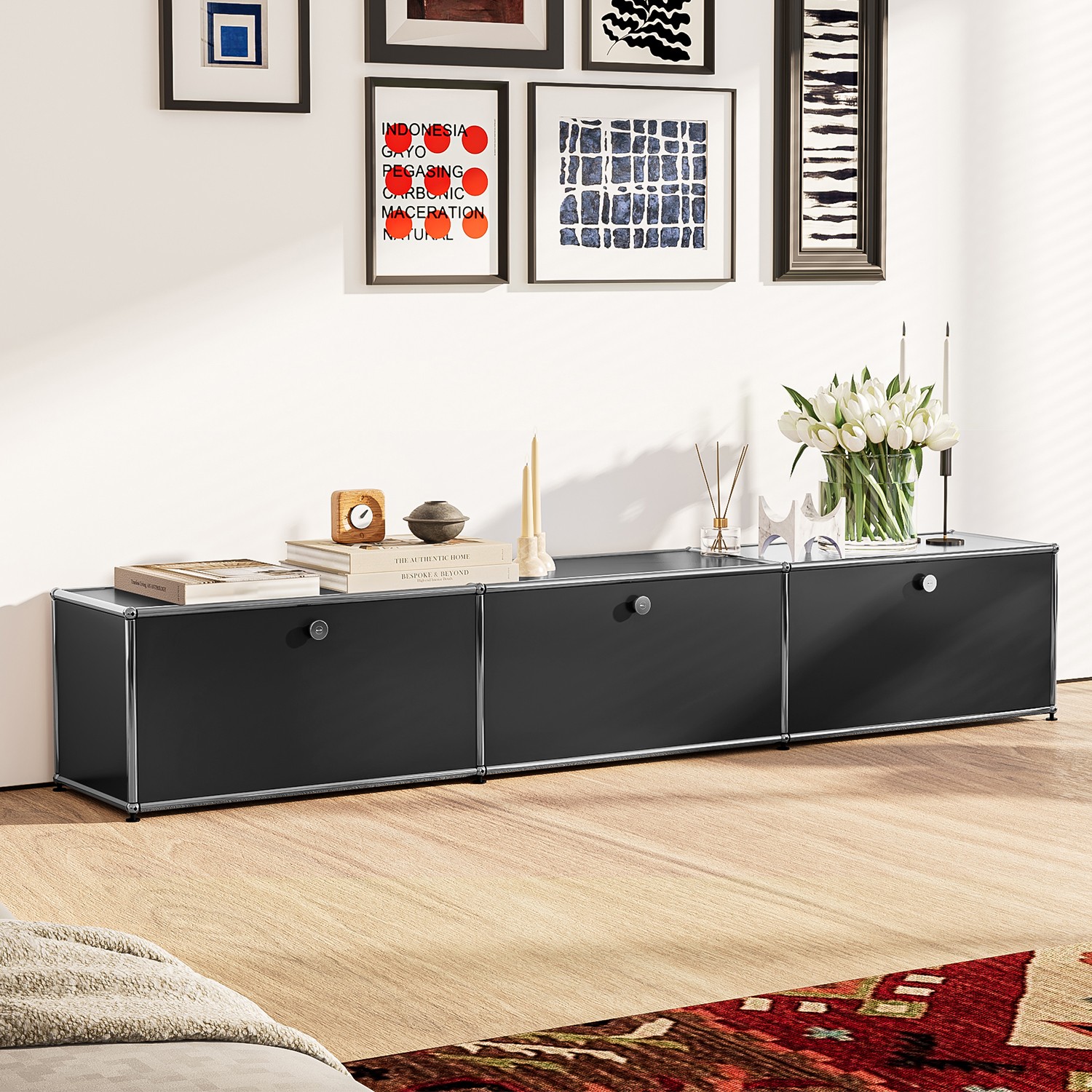 Classic Style Modern Storage Cabinet With Doors TV Media Stand Living Room