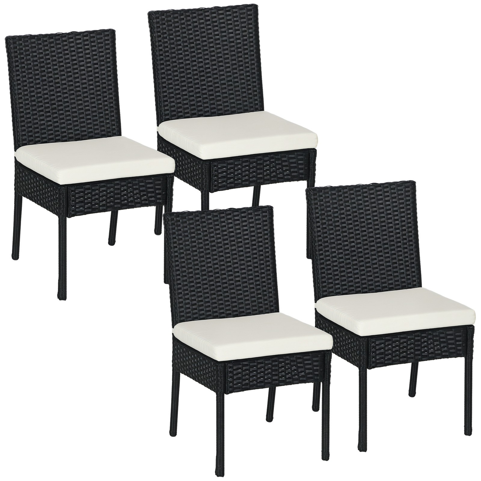 Outsunny Outdoor Dining Chairs w/ Cushion, Patio Wicker Dining Chair, Black