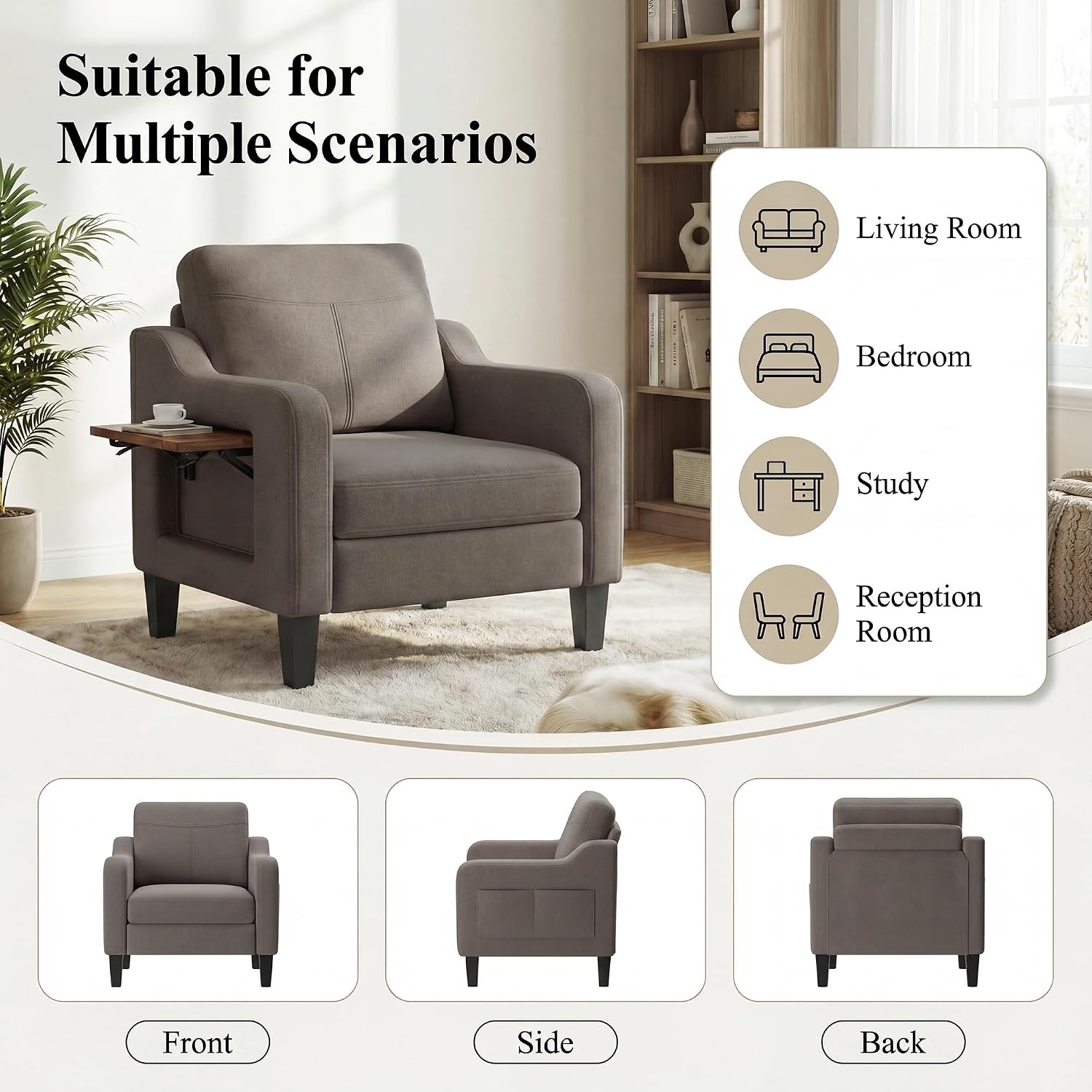 Accent Chair for Living Room Mid-Century Upholstered Armchair