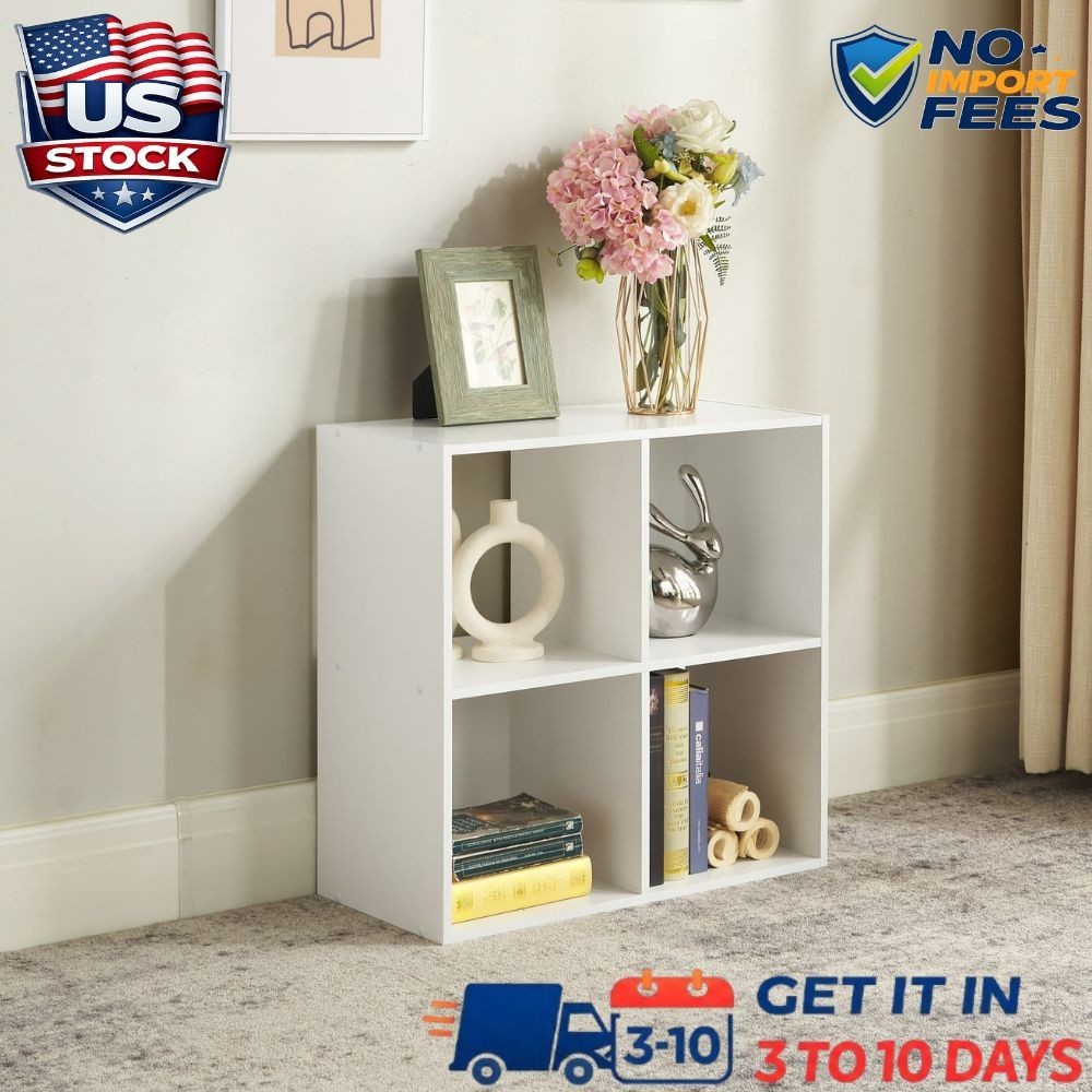 4 Cube Storage Organizer White Shelf Unit Modern Space Saving Design