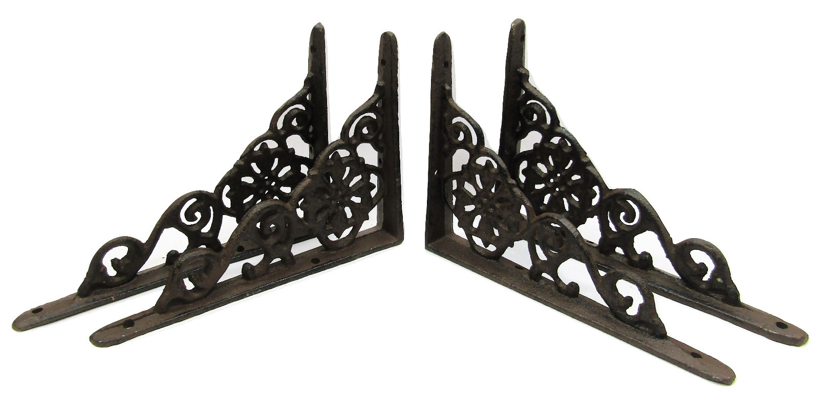 Set of 4 New Flower Design Cast Iron Shelf Brackets SMALL 6.25 x 4.25 Hangers