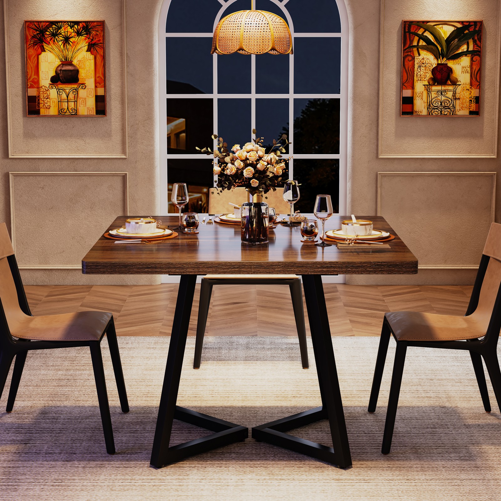 31.5-Inch Square Dining Table Industrial Wood Kitchen Dinner Table for 4 People