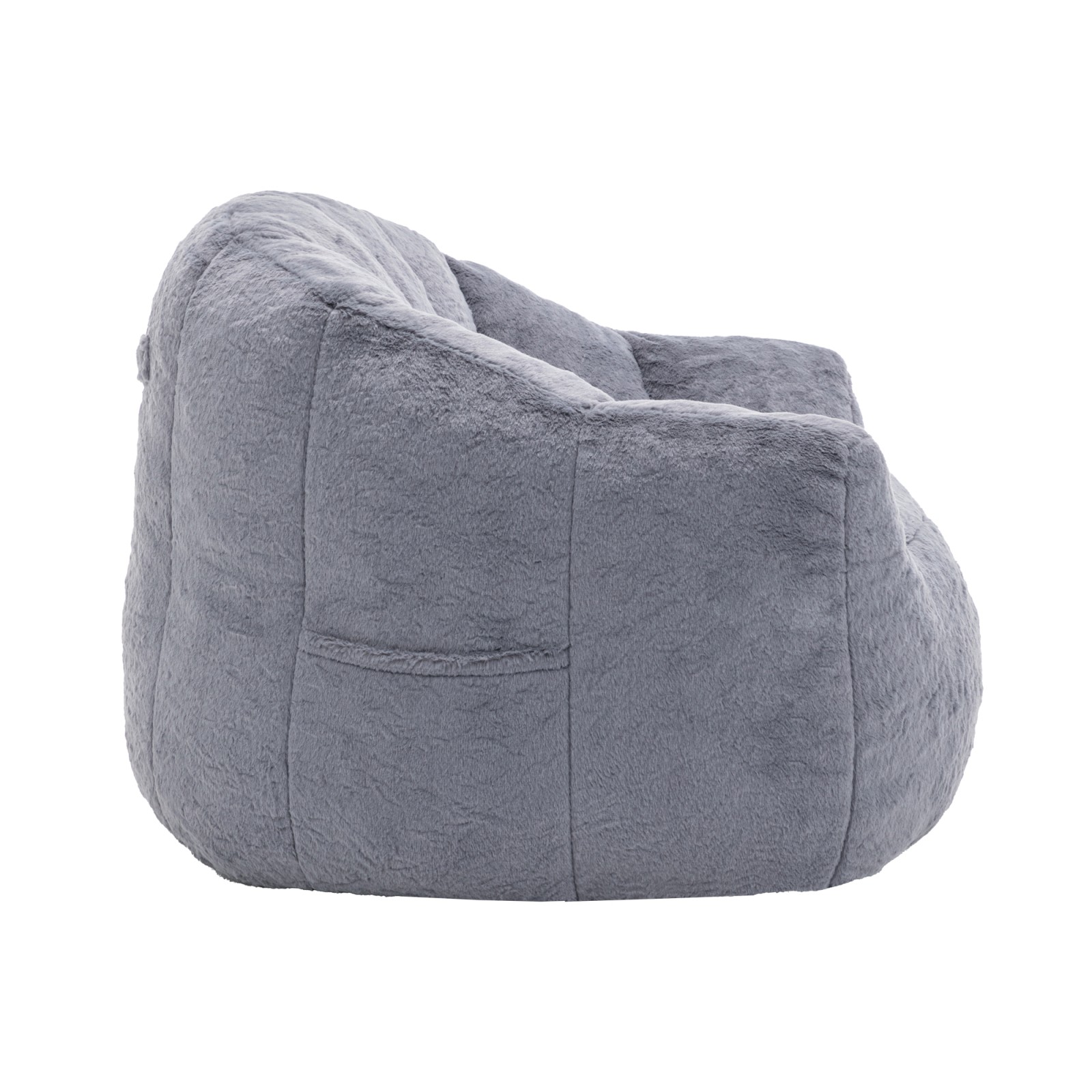 Giant Bean Bag Sofa Chair with Armrests, High-Density Foam, Gray Faux Fur