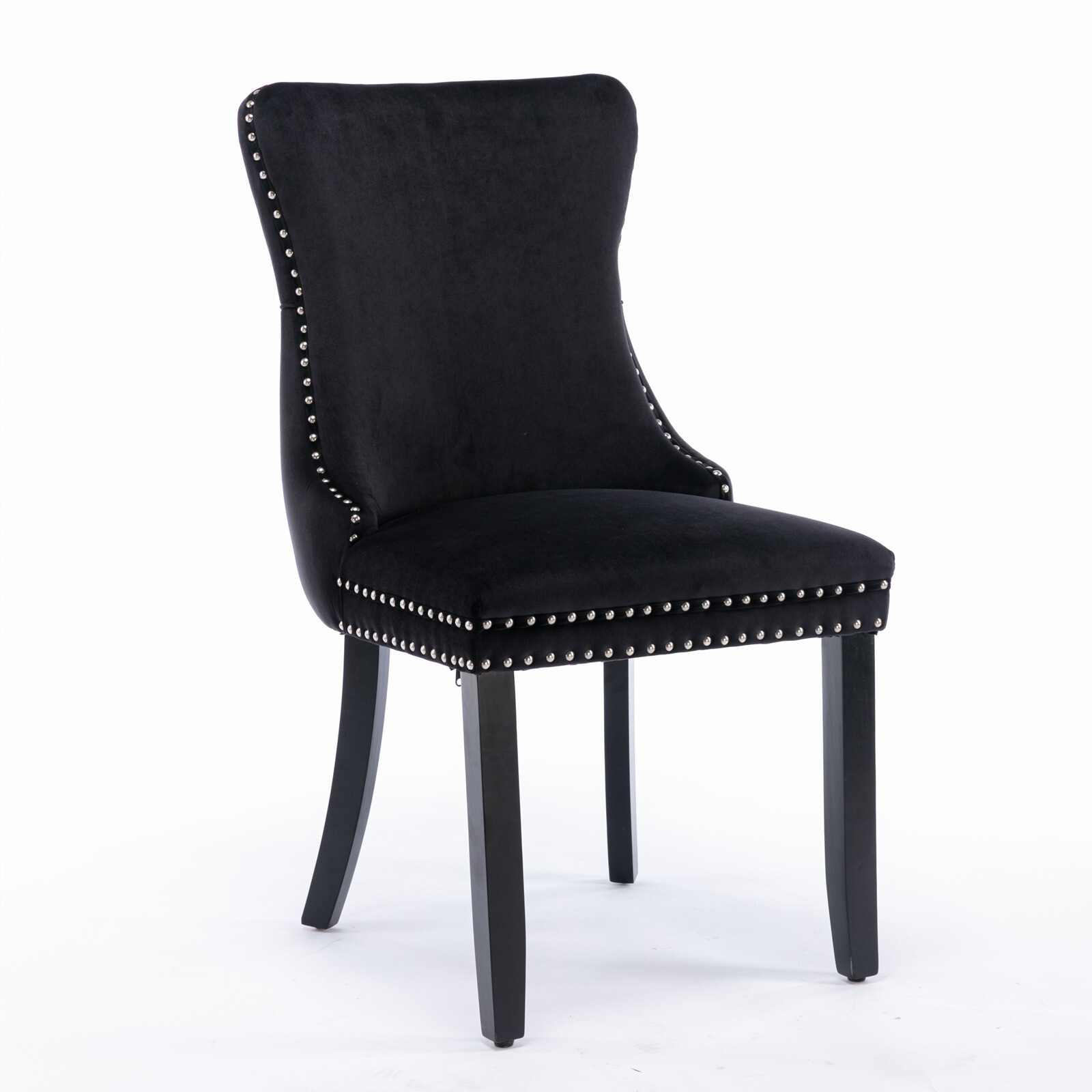 2X Velvet Upholstered Accent Dining Chair Wingback Chairs W/ Nailhead Trim Black