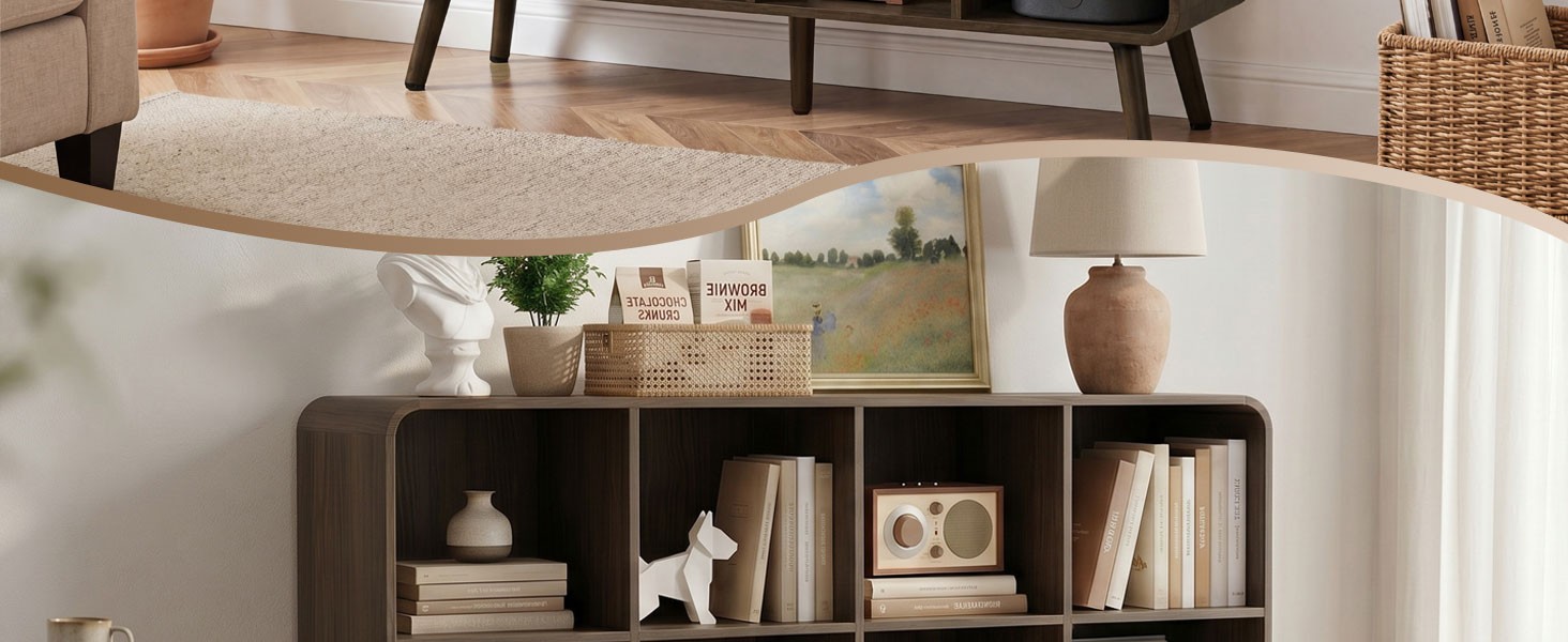 8 Cube Bookshelf – 46.5″ Wood Cube Bookcase with Legs, Open Cubby Bookshelves