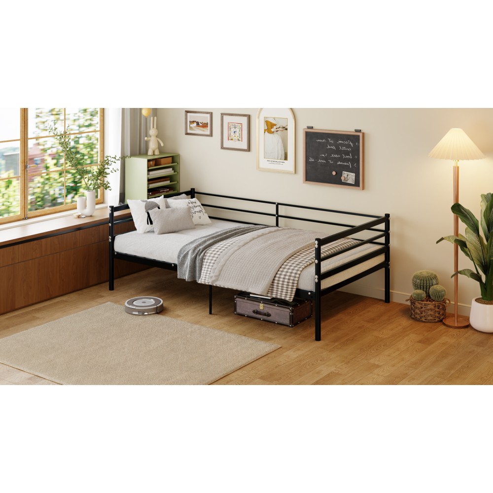 Twin Loft Bed, sofa-style Metal Bed, 11.8-inch Safety Guardrail, Space-saving US