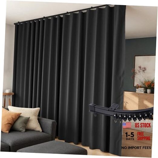 Room Divider Curtains Flexible 100″W x 84″L (Pack of 1) Curtain/Track-black