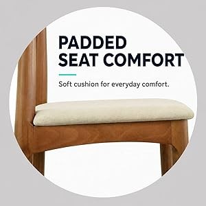 Solid Wooden Dining Chair | Upholstered Beige Cloth Linen Cushioned Seat |