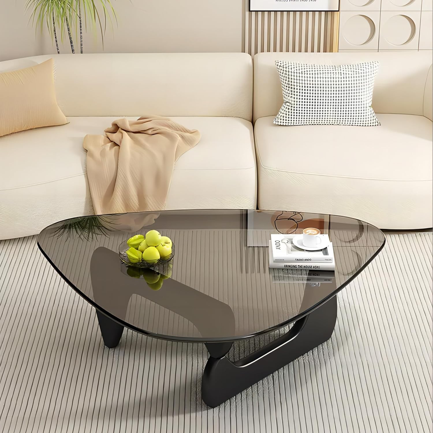 Modern Glass Coffee Table, 32.68″ D x 22.44″ W x 15.75″ H, Abstract Round Tea