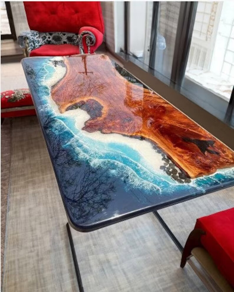 Ocean Wave Epoxy Table Conference Table Tops Handmade Furniture for Dining Area