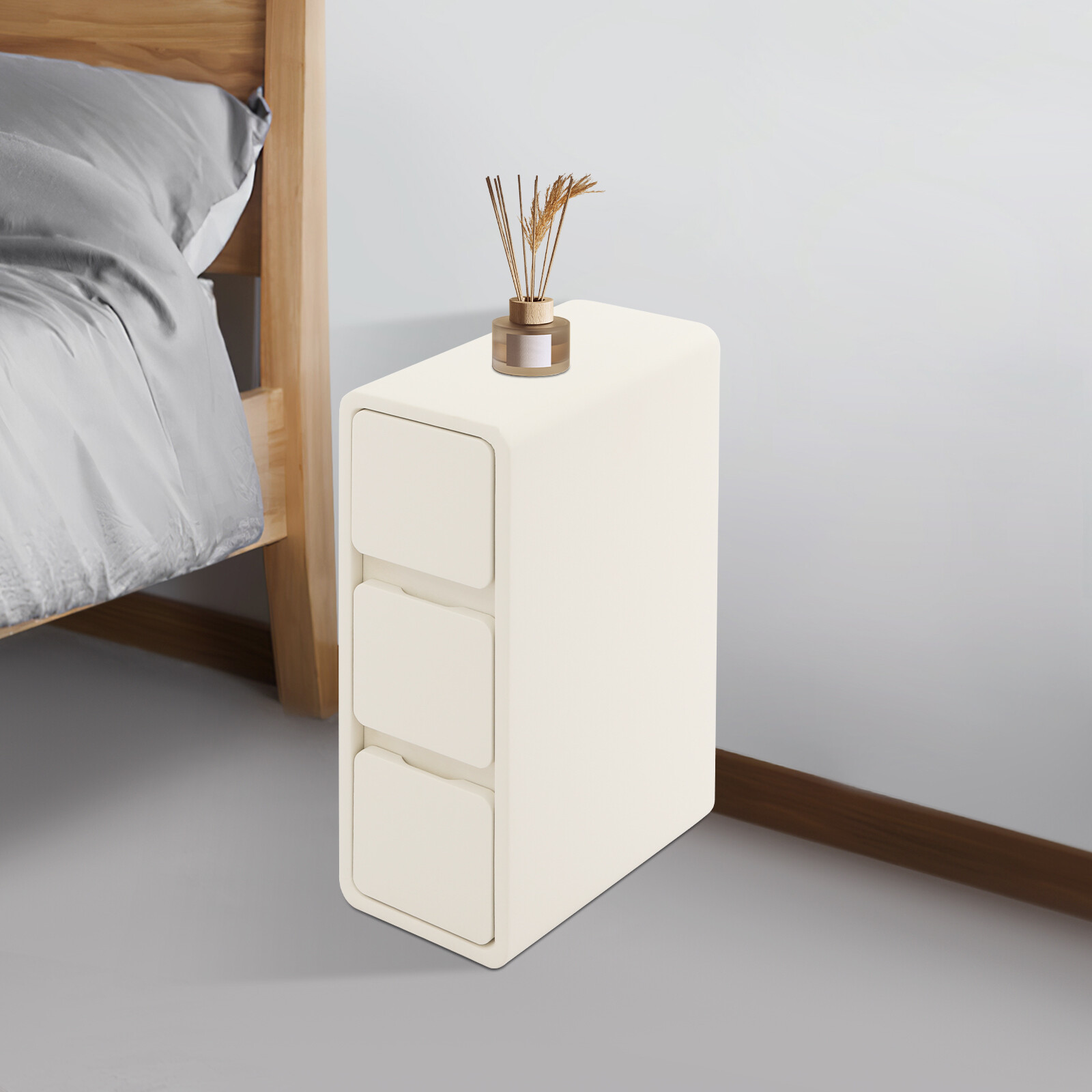 Bedside Cabinet With 3 Drawers,40*20*58 Cm Narrow Nightstand For Bedroom