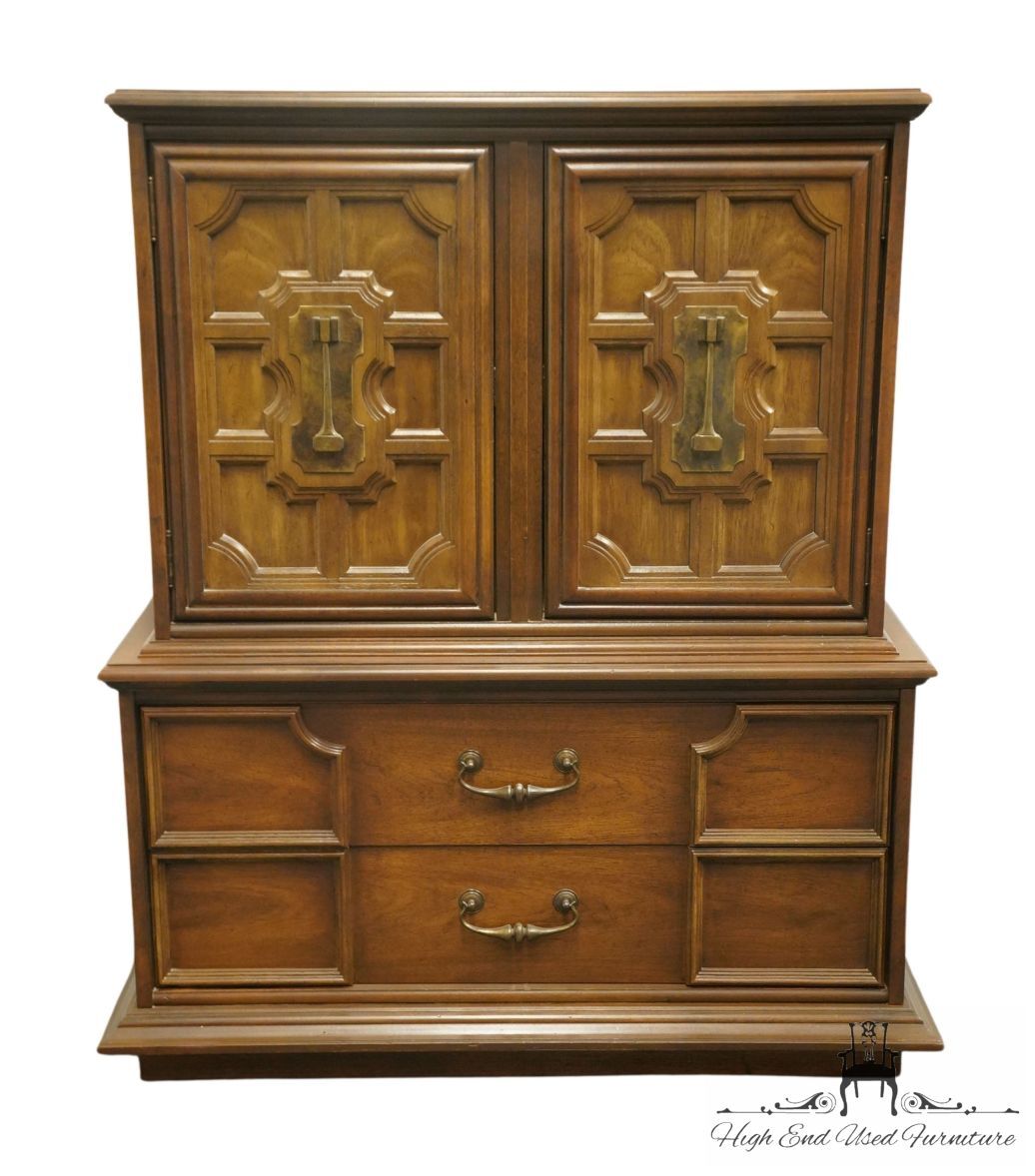 STANLEY FURNITURE Italian Mediterranean Style 44″ Pecan Chest on Chest 575-12