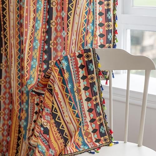 Boho Curtains Geometric Light 52″W x 84″L (Pack of 2) Boho｜colorful Striped