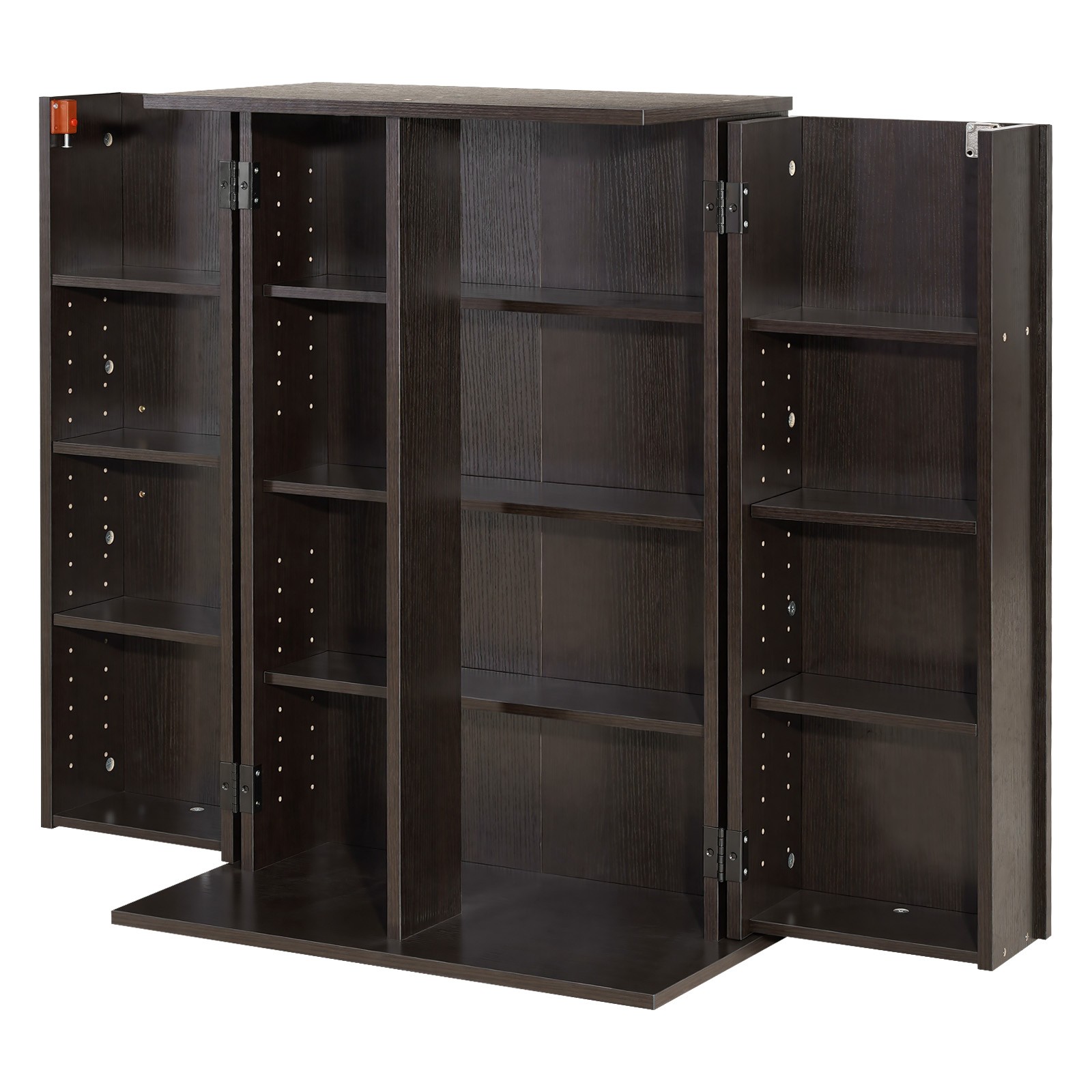 Uimoso 4-Tier Media Storage Cabinet with 16 Compartments for DVDs, Brown
