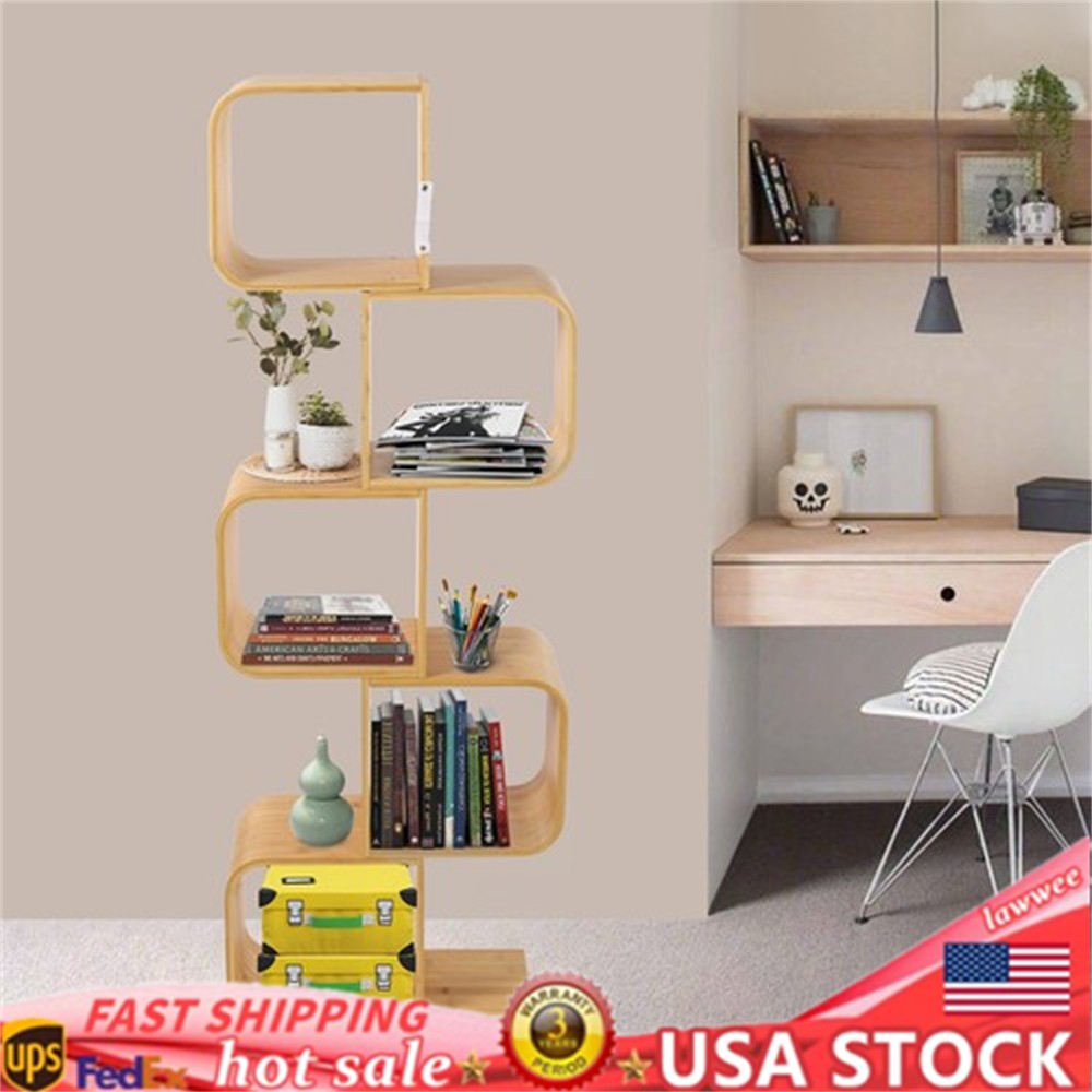 5-Tier Bookshelf Geometric S-Shaped Bookcase Room Divider Storage Display Shelf