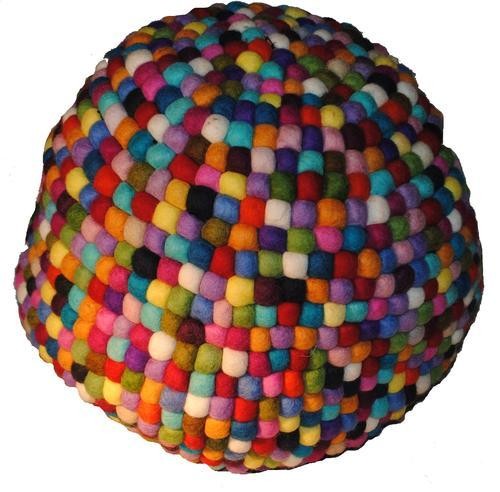 SEE DESCRIPTION 100% Wool Felt Ball Pouffe/Ottoman, Handmade in Nepal