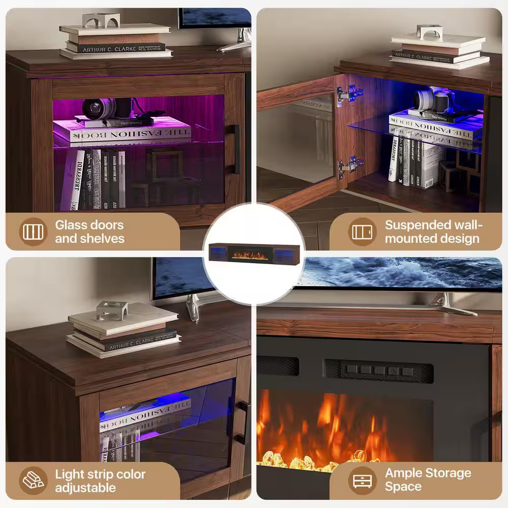 70 In. Wall Mount Modern Electric Fireplace TV Stand with Open Storage Shelves i