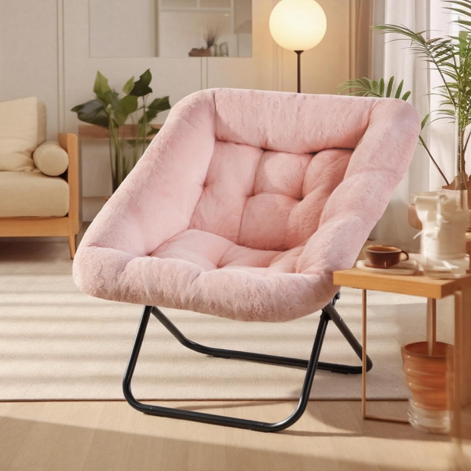 AOFIS Comfy Chair Adults Soft Faux Fur Folding Flexible Lounge for Living Room