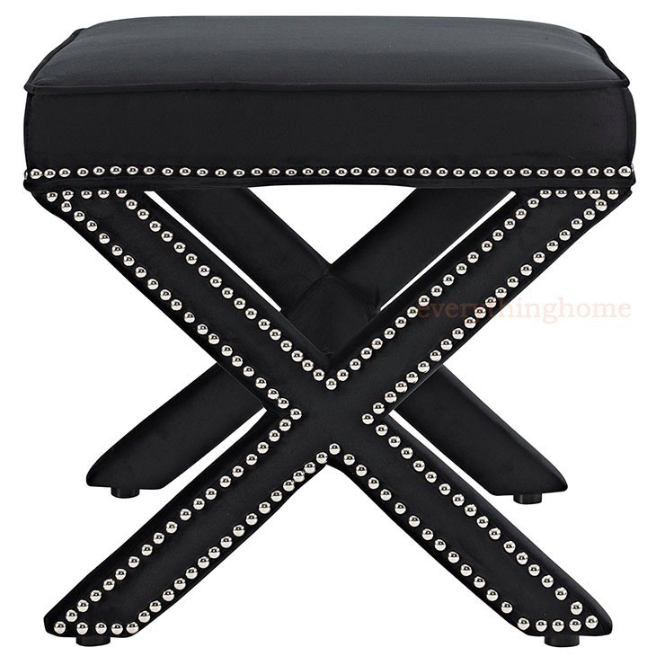 Hallway Bedroom Bench Stool Ottoman Nail Head Trim Black, Gray, Blue, White