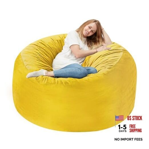 3FT Bean Bag Chair: 3′ Bean Bags with Memory Foam 3FT-36″x36″x22″ 1 Mustard