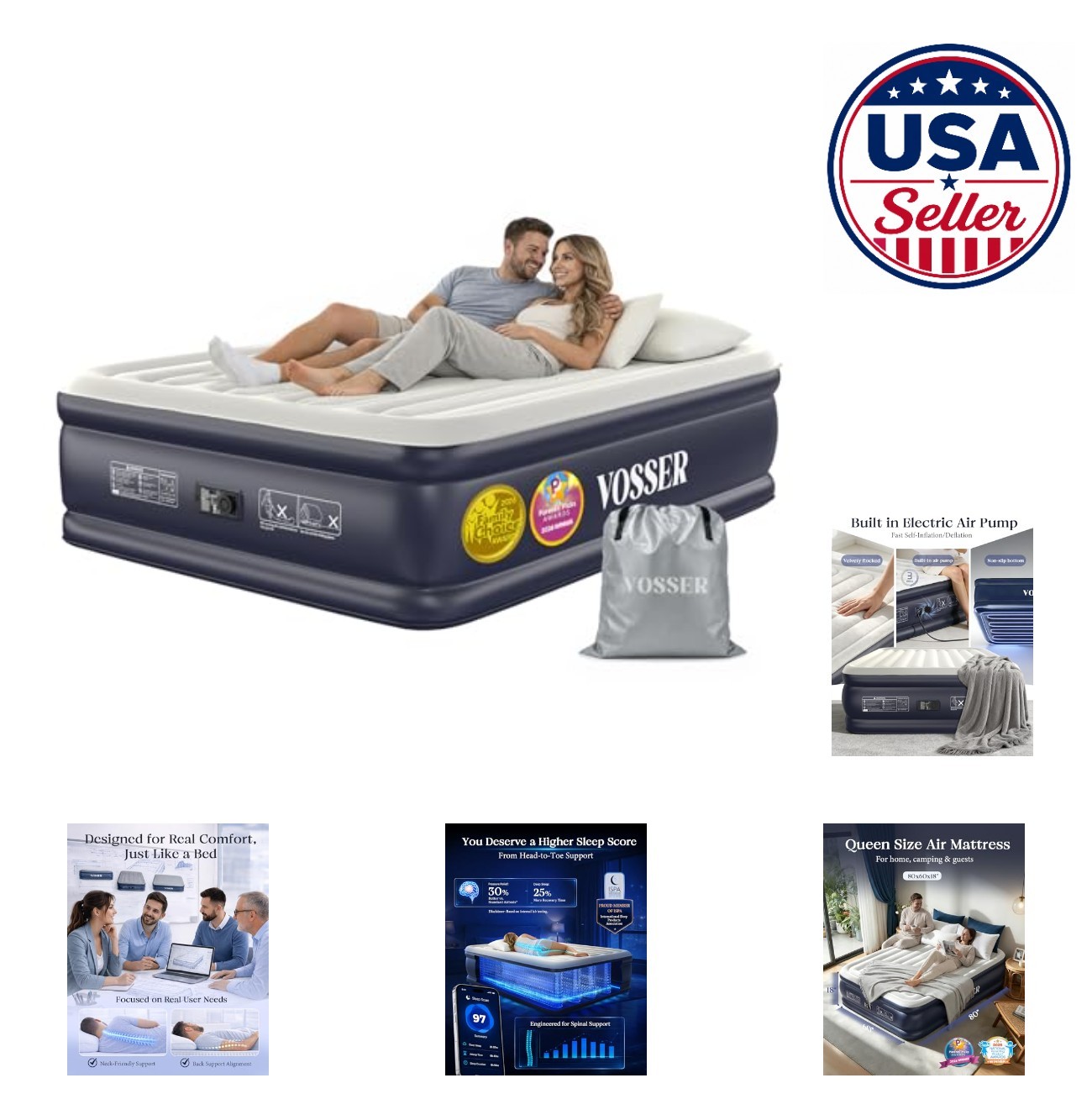 Air Mattress Queen 18 Inch Built In Pump 660 Lb Capacity Heavy Duty Portable