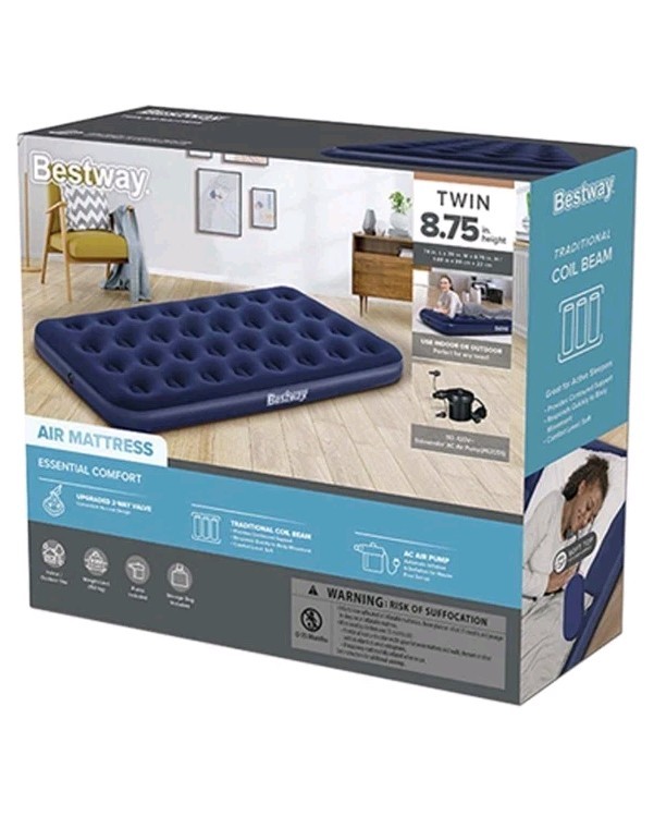 Air Mattress Twin by Bestway 8.5 Inches High Soft Black Top