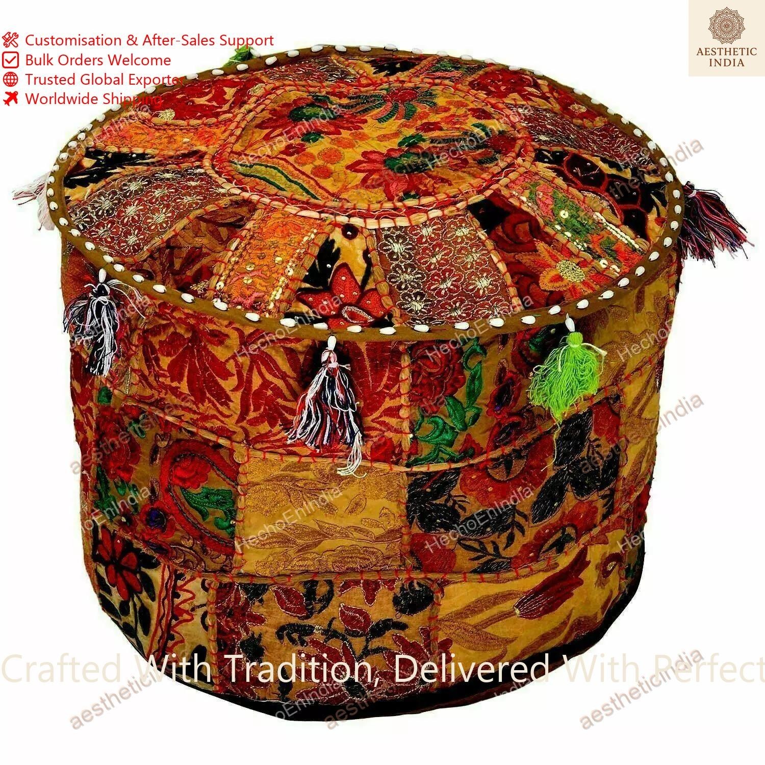 Assorted Patch Work Pouf Ottoman Foot Stool Decor Poof Bed Room Floor Pillow