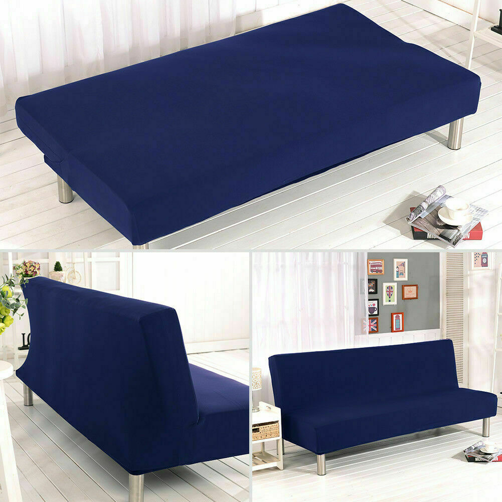 Solid Color Armless Sofa Bed Cover Stretch Futon Slipcover 3 Seater Couch Sofa