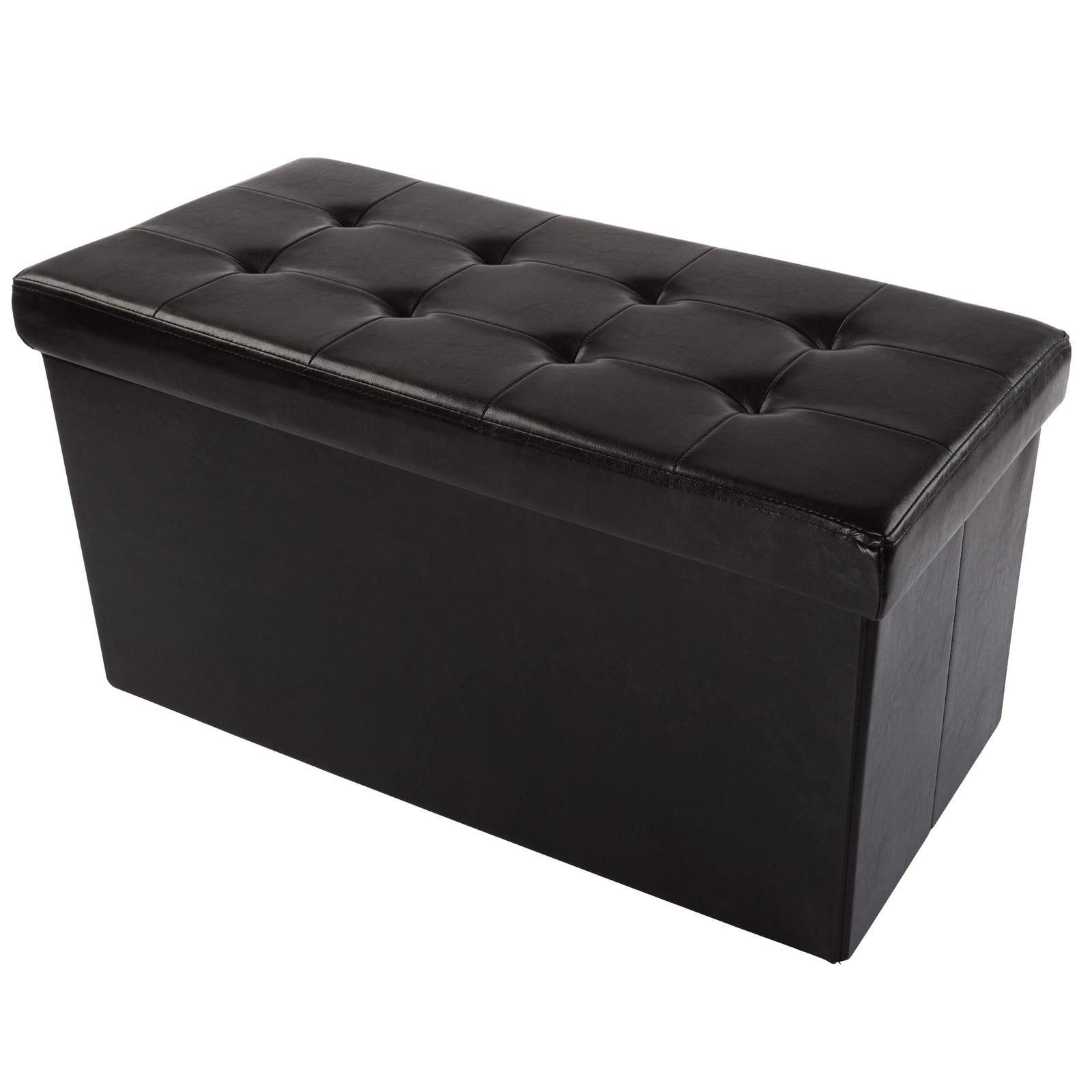 Storage Ottoman – 30-Inch Folding Faux Leather Footrest, Linen Chest, or Benc[t]