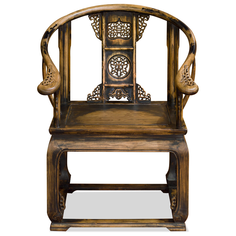 US Seller – Distressed Elmwood Ming Imperial Palace Chinese Arm Chair
