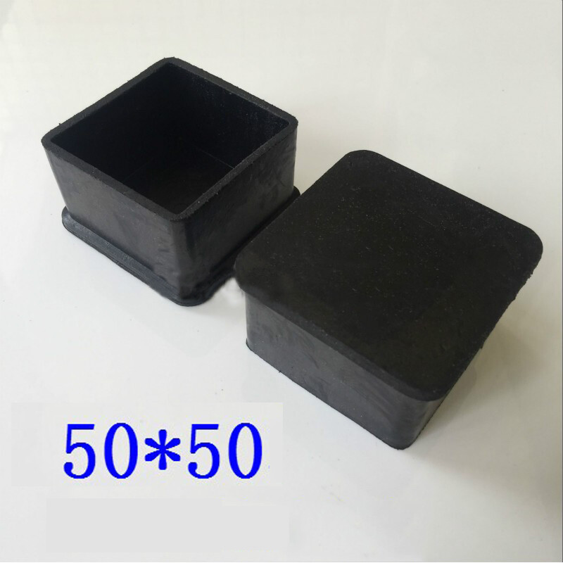 Square Rubber Chair Table Feet Furniture Tube Leg End Cover Caps Black 50*50mm