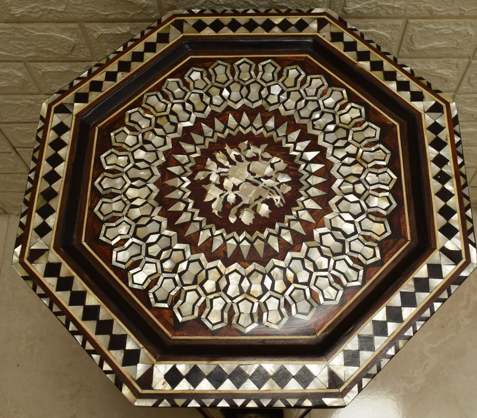 Handmade Moroccan 25″ Wood Side Table Mother of Pearl Inlay Coffee End Table