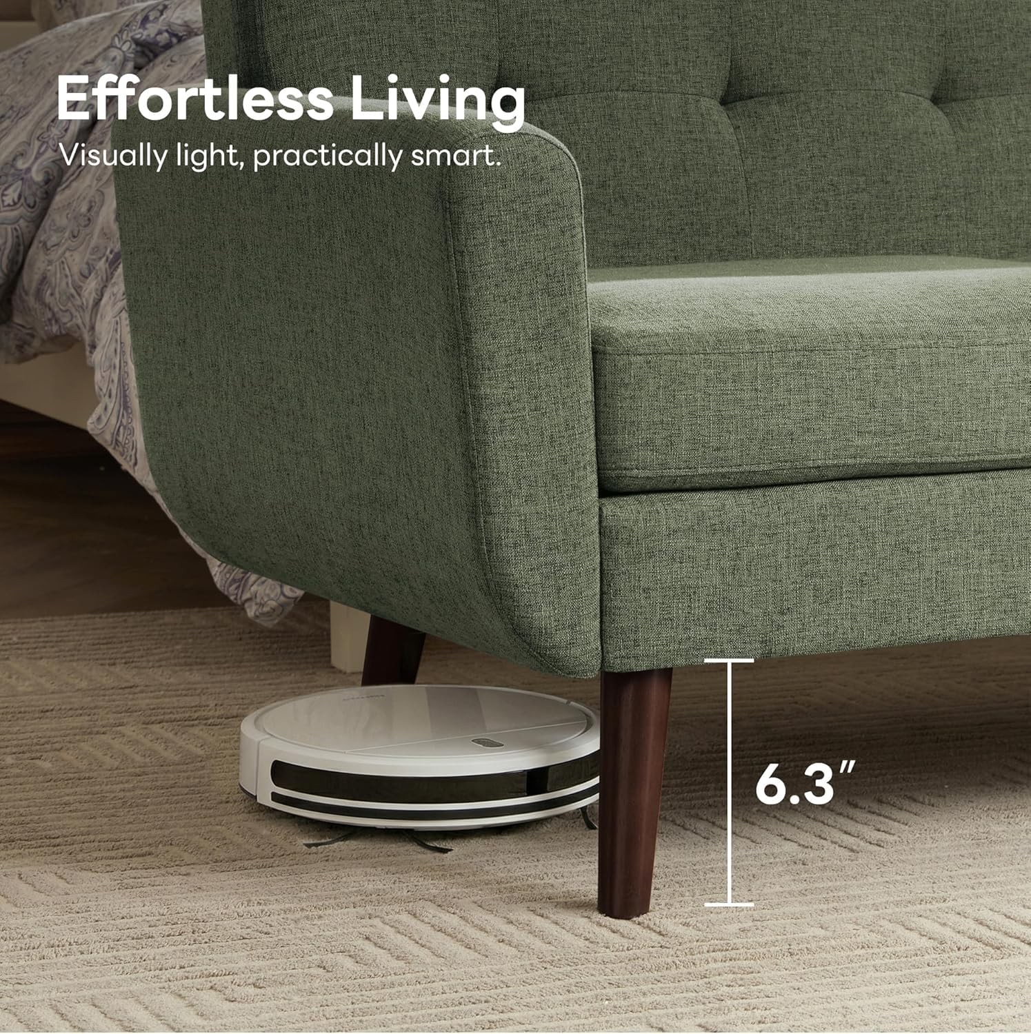 65 W Loveseat Sofa Mid Century Modern Button Tufted Upholstered Couch Green