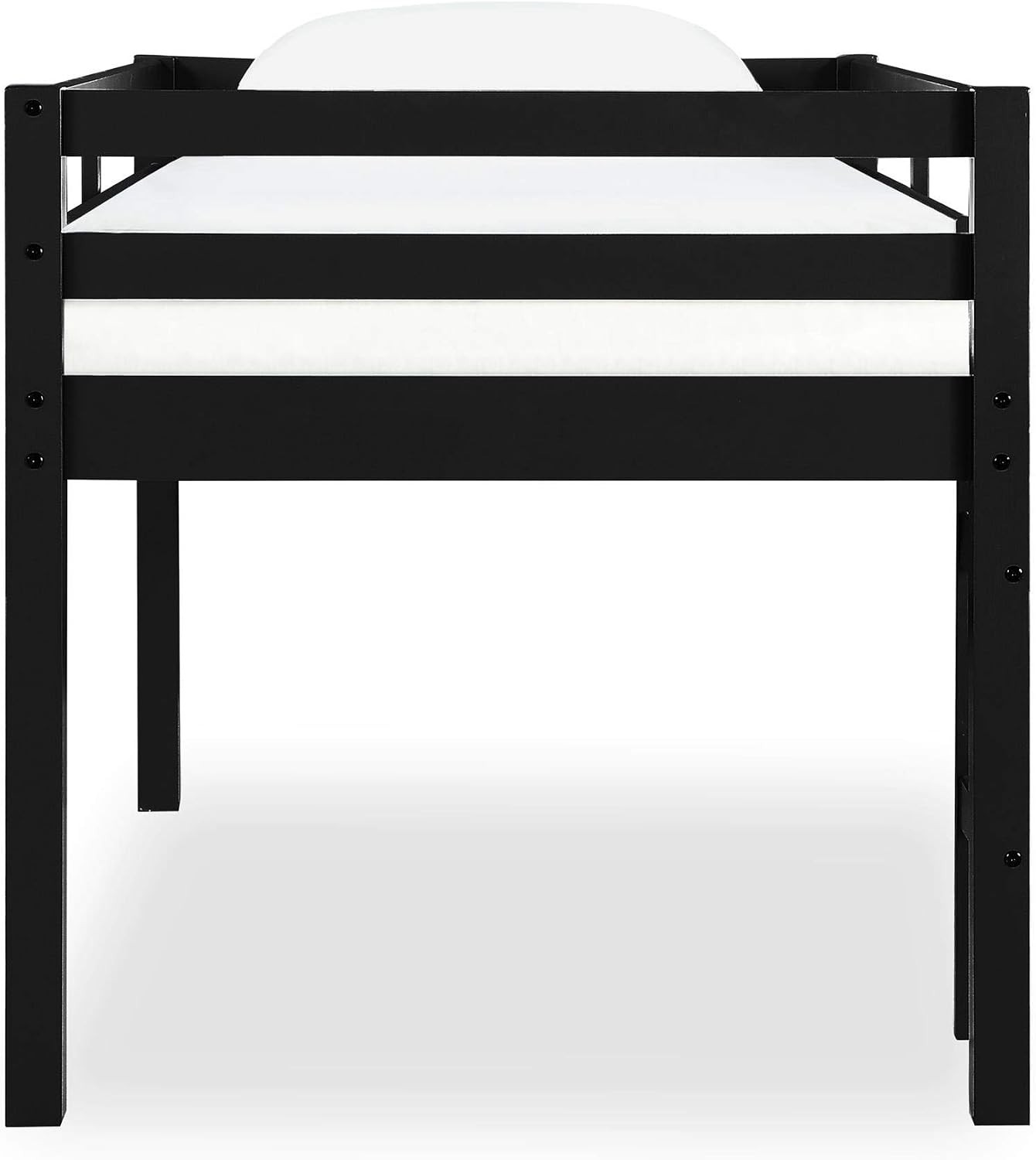 Space-Saving Junior Twin Loft Bed with Guard Rail & Under-Bed Storage, Black