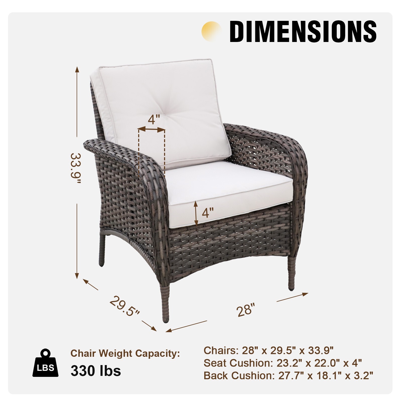EAGLE PEAK 2PCS Outdoor Wicker Patio Chairs with Removable Seat Cushions