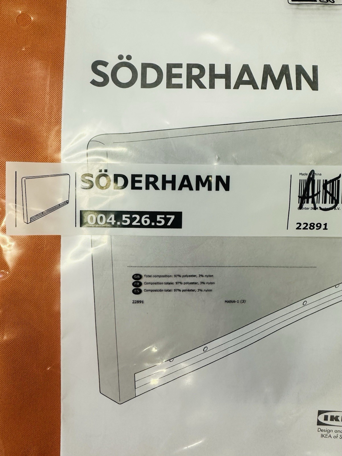 Ikea SODERHAMN Armrest Cover Slipcover SAMSTA ORANGE *Genuine* New! SEALED