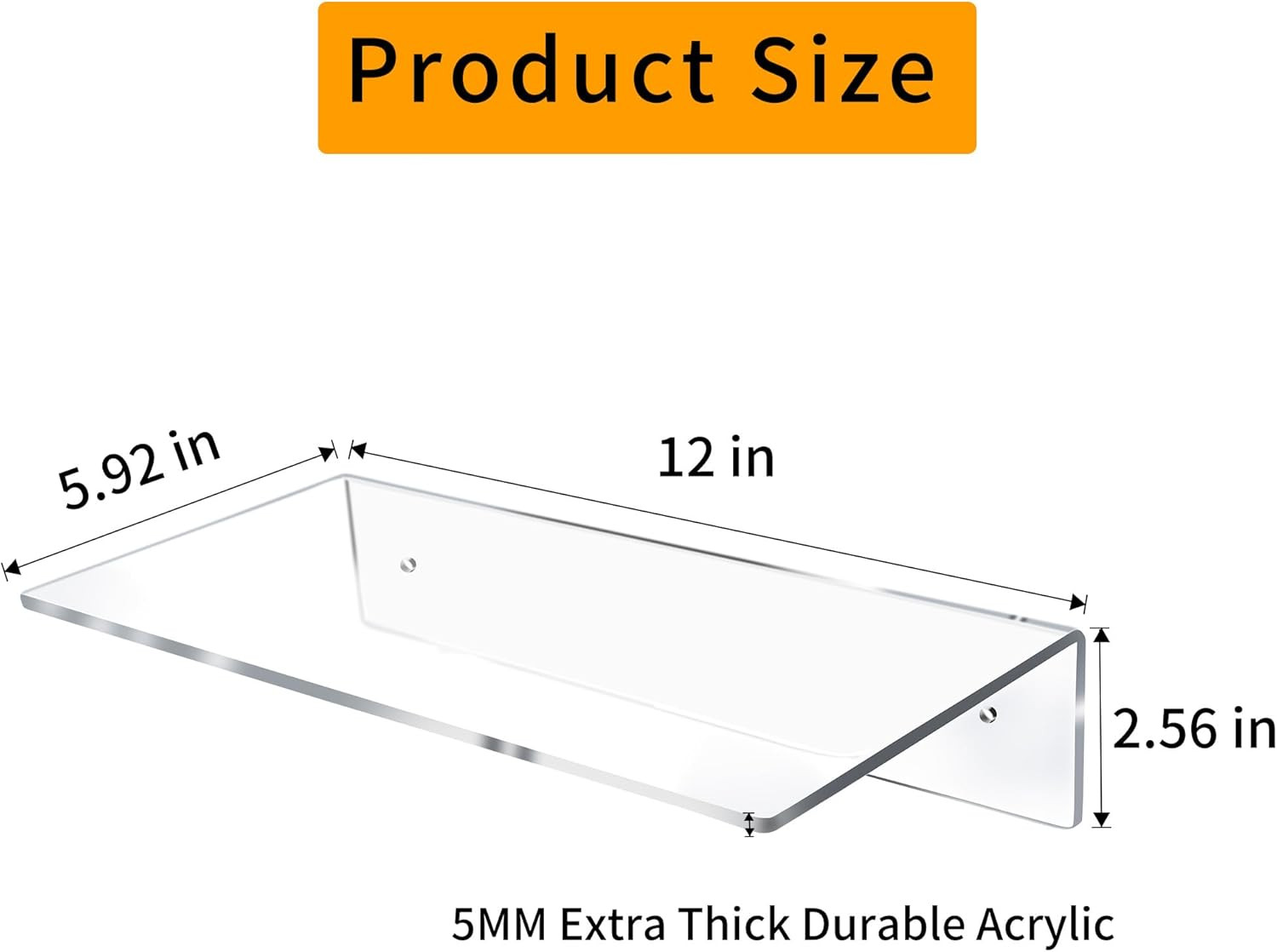 12 Inch L-Shaped Acrylic Floating Shelf Clear Wall Mounted Shelves Invisible 5MM