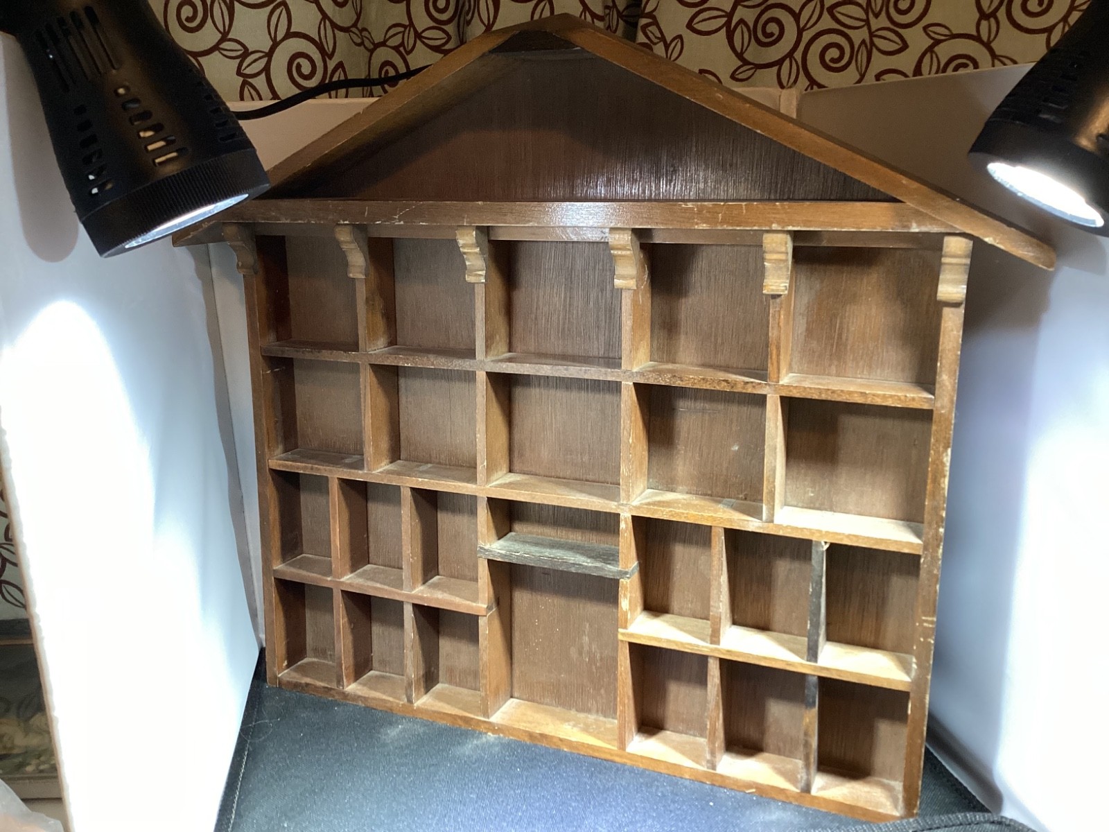 Vintage Wooden House-Shaped Miniatures Shelf Curio Display/Shadow Box