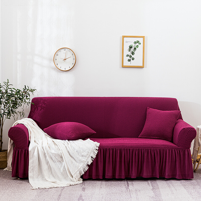 Solid Color Sofa Cover Ruffle Couch Covers Slipcover Furniture Protector Decor