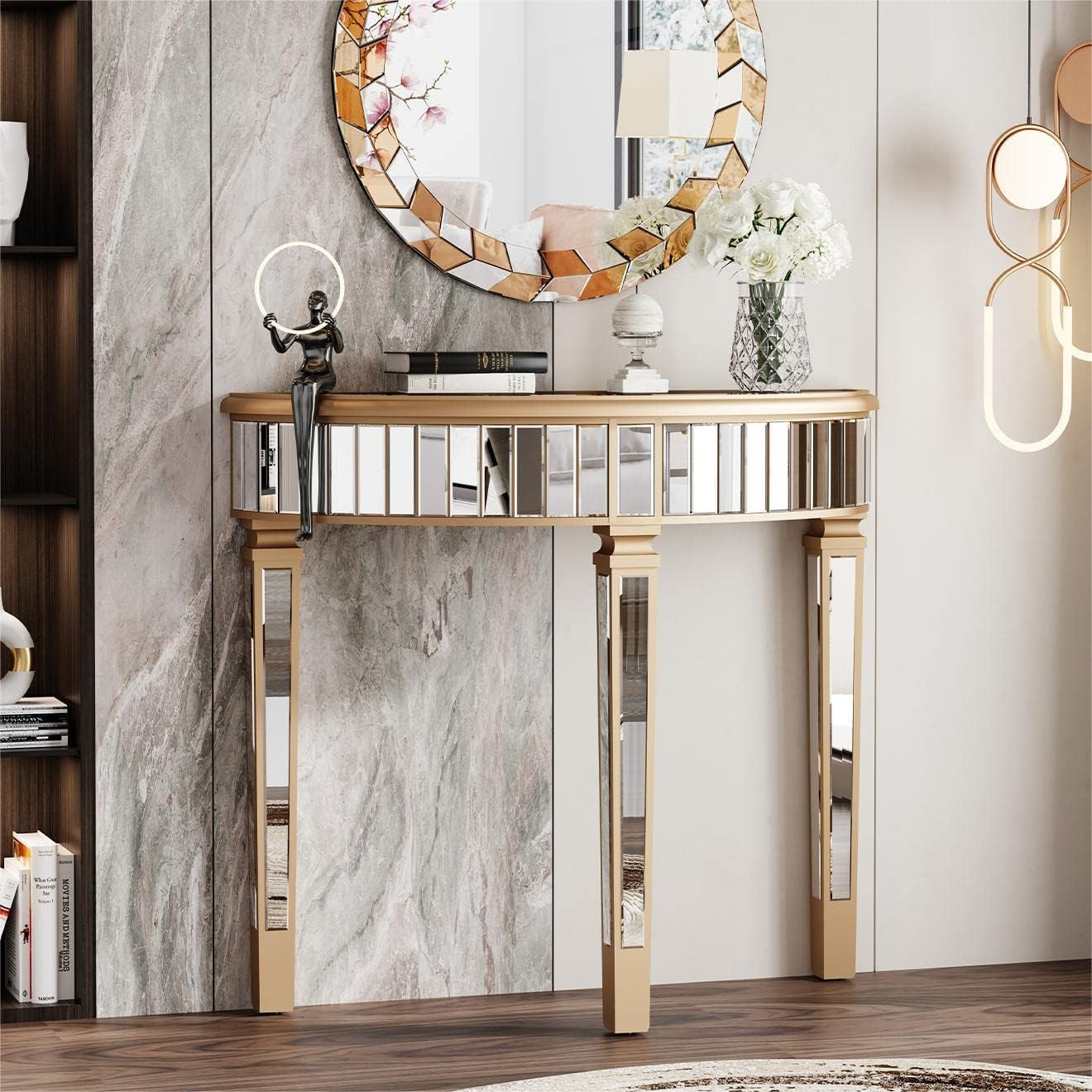 Luxury Half-Moon Mirrored Console Table for Modern Entryway Decor