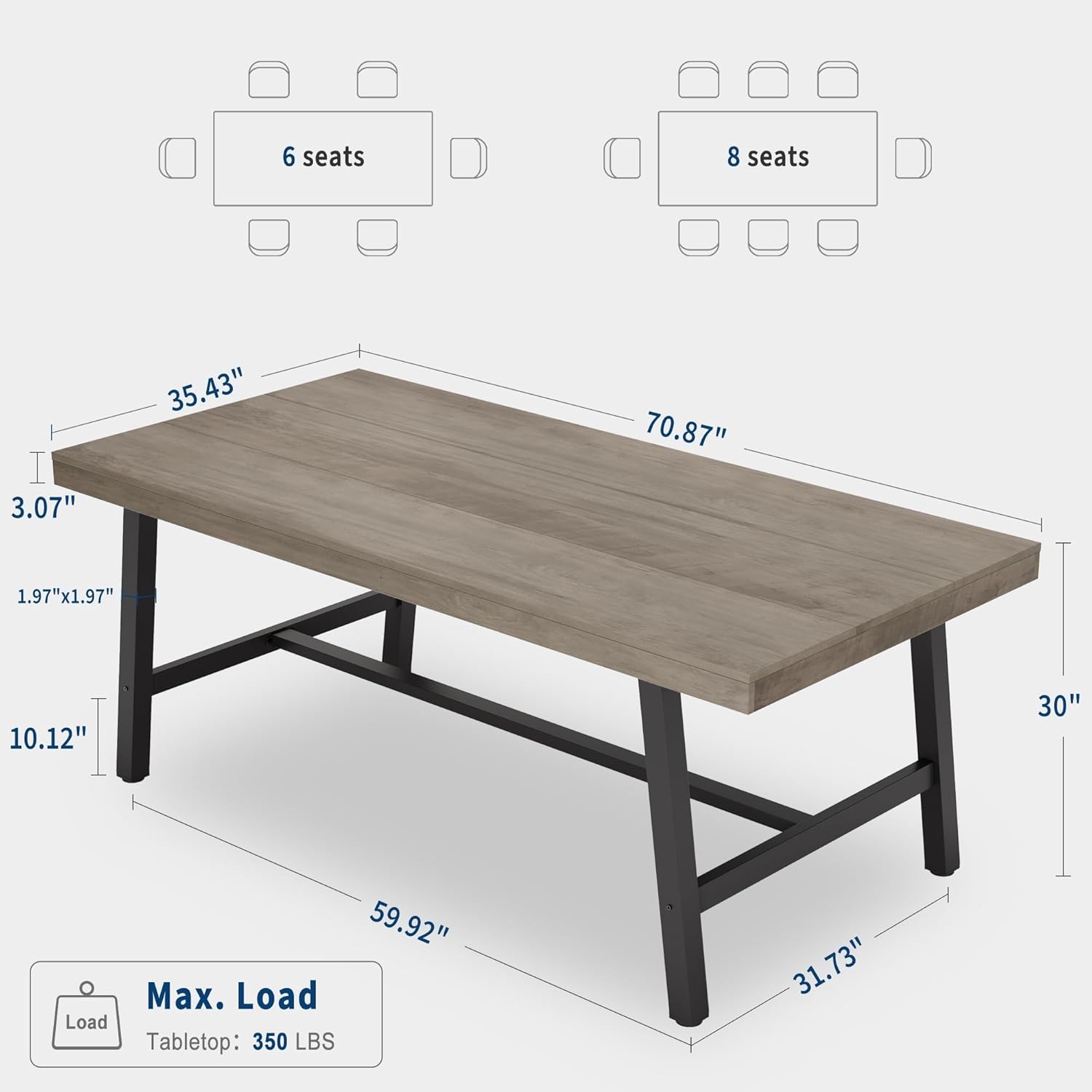 70.87” Large Dining Room Table for 6-8 People Rectangle Kitchen Table Farmhouse