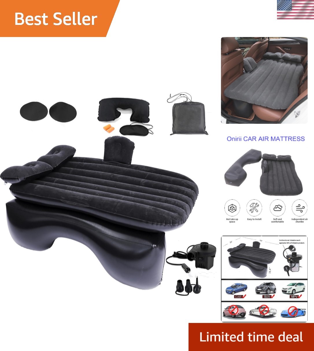 Versatile 55″ x 35″ Inflatable Car Bed – Quick Inflate with Air Pump Included