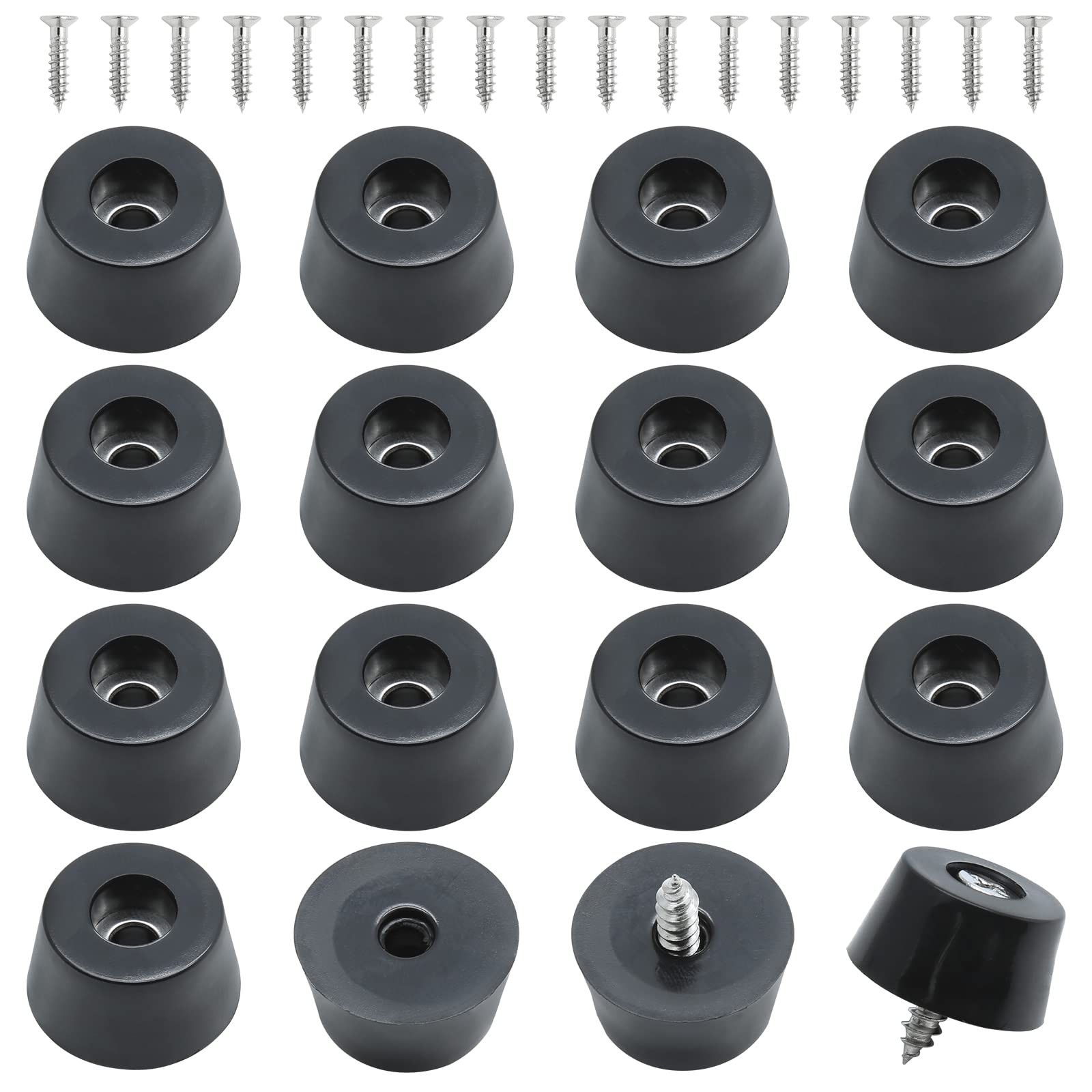 16 Pieces Rubber Feet for Cutting Board with Screw, 1″ W x 1/2″ H Black Rubbe…