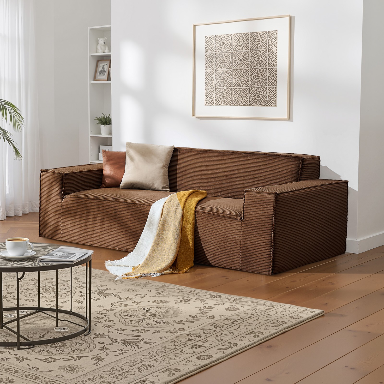 VEVOR 83 in Modern Sofa Comfy Corduroy Couch with Deep Seats and Wide Armrests
